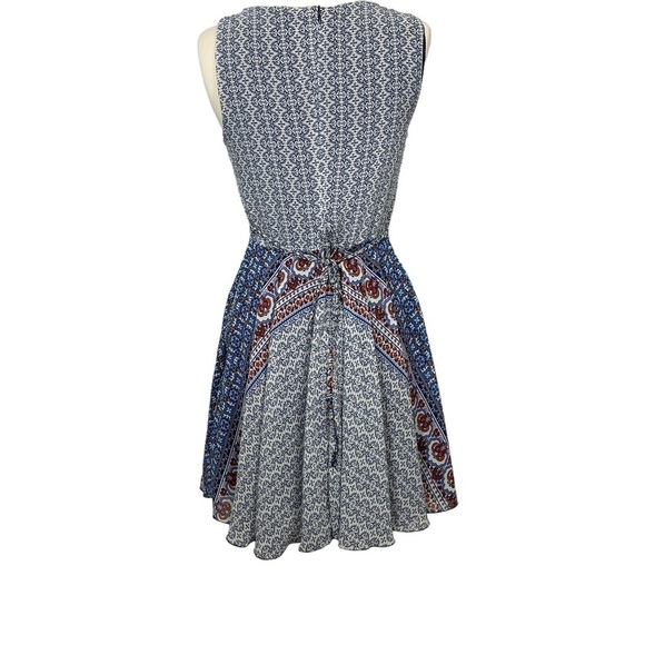 LA Soul Sleeveless Print Lined Dress w/Pockets Waist Tie Blue/Ivory/Red Size S - Picture 4 of 15